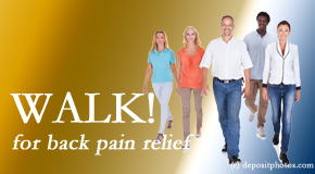 Rosenberg Wellness Center urges New York City back pain sufferers to walk to lessen back pain and related pain.