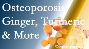 Rosenberg Wellness Center shares benefits of ginger, FLL and turmeric for osteoporosis care and treatment.