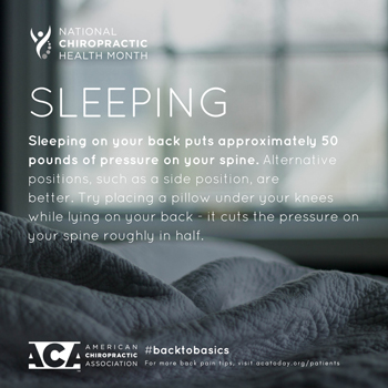 Rosenberg Wellness Center recommends putting a pillow under your knees when sleeping on your back.